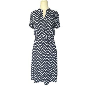 Robert Louis Navy/White Chevron Polka Dot Dress Small